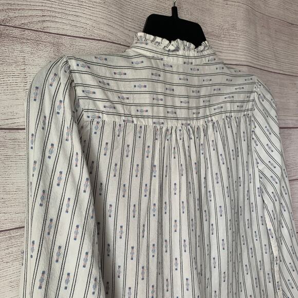 LOFT Petites White Striped Pink and Country Blue Blouse Button Up Size SP - Picture 15 of 16